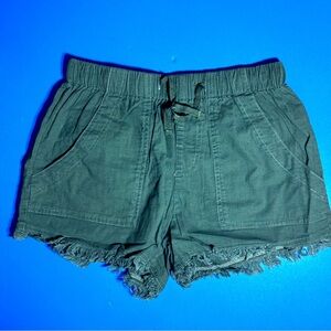 Womens Drawstring Pocketed Frayed Tencel Jean Denim Shorts XS Olive Green